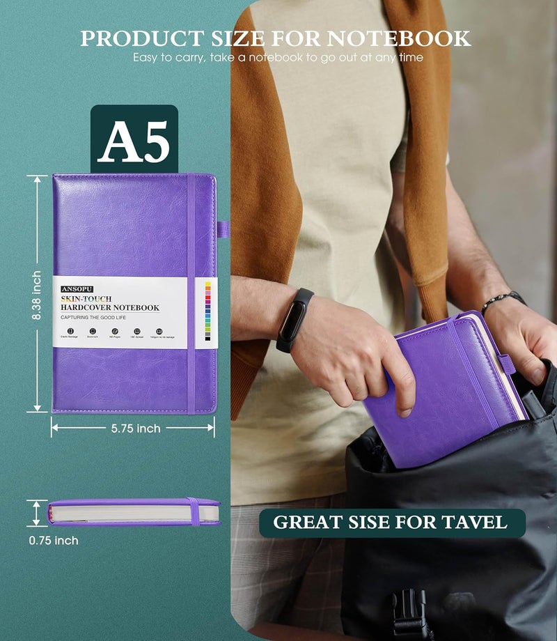 Ansopu Lined Journal Notebook for Writing, A5 100 GSM Thick Paper, Leather Hardcover Journal for Woman Men, Travel Journal Diary 160 Pages(5.75'' X 8.38''Purple) - Image 4